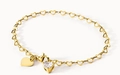 Bracelet doré à maillons en cœur avec pendentif cœur et zircon étincelant chic - Bracelet Chaîne Coeur Avec Zircone (I506)