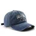Vintage navy blue washed denim baseball cap with white California embroidery - Navy Blue