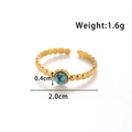 Adjustable golden stainless steel ring with turquoise stone and beaded band design - TR136-Beaded Band
