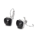 Classic silver earrings with square-cut black crystal glass and secure lever-back closure - Silver Black Square Style (KE79028-GC)