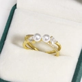Adjustable golden double-layer ring featuring white pearls and zircon accents - Double-Layer Intertwined Double Artificial Pearls (Gold 18)