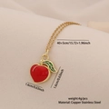 Detailed view of red peach pendant necklace with dimensions and material specifications - 6# Peach