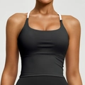 Chaleco deportivo negro elástico con tirantes blancos y dobladillo ancho de apoyo - S / Negro Estrellado