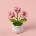 Handmade pink Lily of the Valley crochet potted plant with white ceramic vase - Pink