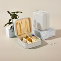 Compact white faux leather jewelry box with zipper and multi-compartment storage - Cross-grain / Off-white