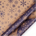 Christmas kraft paper rolls featuring navy blue and gold snowflake patterns on rolls - Double-sided Snowflakes