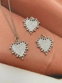 Close-up of heart-shaped pendants with pave-set white cubic zirconia and micro-bead edges - Silver White Zircon (Pendant Only (Without Chain))