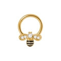 Gold bee septum ring with sparkling crystals and black striped metal finish - 1.2x8mm / Gold - Honey Bee