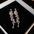 Macro detail of silver tassel earrings with sparkling crystals in a jewelry box - 23# Silver Branch Waterdrop Tassel Studs