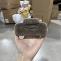 Brown plush square hair claw clip for women's thick hair in soft faux fur finish - Large Dark Khaki (approx. 12cm)