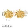 Polierte 18k Gold Gänseblümchen-Ohrstecker mit Sonnenblumen-Details und Maßangaben - Gänseblümchen-Ohrstecker(TE6486-G)