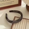Minimalist grey-black tweed thick fabric headband with vintage knitted texture - Black