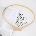 Detailed close-up of champagne gold spring metal belt with triple textured circular buckle - Gold Triple Circle Buckle Spring Chain