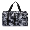 Large zebra print nylon sports gym bag with shoe compartment and wet dry separation - Black