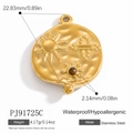 Golden stainless steel round pendant with hammered texture and brown natural stone inlay - Brown Gemstone Hammered Sun Pendant (PJ91724C)