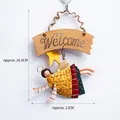 Vintage iron and wood Welcome sign with a yellow angel and star pendant decor - Iron Wood Sign Angel H