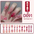 Set di unghie finte lunghe a bara con motivi a cuore rosa e fiamme da 24 pezzi - D091 (Tipo Colla)