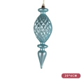 Pale blue spindle-shaped Christmas ornament with diamond texture and gold hanging cord - 20cm / Blue