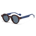 Kleine ronde vintage zonnebril met schildpadmontuur en contrasterende blauwe pootjes - Zonnebril / Luipaard Frame Blauwe Poten Grijze Lens (SZ2003)