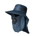 Navy blue outdoor sun hat with wide brim, face shield, and neck flap for UV protection - Navy Blue