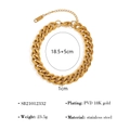 Bracciale a catena cubana in acciaio inossidabile placcato oro 18K regolabile - Stile Maglia Cubana Dorata (SB21012332G)