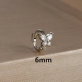 Detailed view of 6mm silver butterfly cartilage hoop earring with sparkling zirconia - 6mm / Silver-White