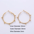 Golden 30mm inner diameter hoop earrings with five evenly spaced small bead accents - Five Beads Decor Style (Style C)