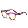 Modische Oversize-Sonnenbrille in Tricolor-Optik mit Violett, Gelb und Schildpatt-Muster - Rosaroter Gelber Schildpatt Rahmen Transparente Gläser