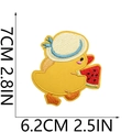 Detailed view of yellow duck embroidery patch with watermelon showing 7cm height scale - Duck with Straw Hat and Watermelon