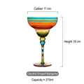 Colorful hand-painted margarita glass with multi-colored stripes 270ml capacity 18cm tall - Rainbow Striped