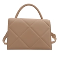 Quilted beige rectangle crossbody bag with gold hardware and top handle for women - Khaki