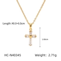 Collana con croce in acciaio dorato, intarsio di zirconi e catena di 40cm - Stile Croce Semplice Pavé Intarsiato (HC-N40345) / Oro