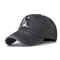 Vintage washed dark grey cotton baseball cap with embroidered dog face design - Adjustable / Black