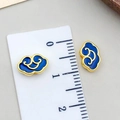Blaue Wolken-Emaille-Perlen mit Goldrand und Lineal zeigt 1 cm Größenangabe - 10x6mm / Klein Dunkelblau Gold
