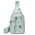 Mint green crossbody chest bag with artistic ink splash design and fashion lettering - Green