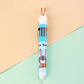 Penna a sfera 10 colori a fumetti con fusto bianco blu e simpatico coniglietto 3D - Coniglio - Blu