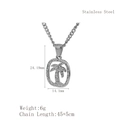 Collier en acier inoxydable argenté avec pendentif palmier ovale ajouré - Argenté