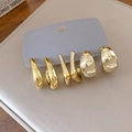 Detailed macro view of three pairs of polished golden streamline and teardrop earrings - 4# Silver Pin (6-Piece Set) / Gold