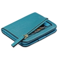 Schlanke cyanblaue Saffiano-Leder Geldbörse für Damen mit Reißverschluss-Münzfach - Kreuzmaserung / See-Blau