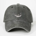 Casquette de baseball gris foncé délavée avec broderie de requin et coupe vintage ajustable - Vert Armée