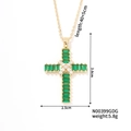 Gold cross necklace with emerald green stones and detailed size measurements - Green Zirconia Style (N00399GDG)