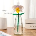 Elegant white building block orchid in a glass vase for home decor gifts - Orchid 260-26 / Bag Packaging