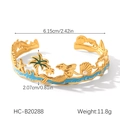 Detailed view of ocean theme gold cuff bracelet with blue enamel and dimensions - Gold Blue Ocean Enamel Bracelet (HC-B20288)