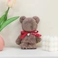 Brown coral fleece towel bear with red ribbon and pearl pendant gift decoration - Dark Brown Bear / 30*30 (with Balls And Pearls)