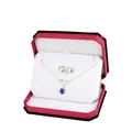 Velvet octagon jewelry set box with blue heart pendant necklace and pearl earrings - Set Box / Bordeaux With White Interior
