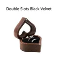 Heart-shaped walnut wood double slot ring box with premium black velvet lining - Double Slot-Window Lid-Non-Customized / Black