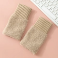 Plush knitted fingerless gloves for women in khaki, perfect for winter office typing - One Size / Caramel color
