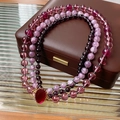 Three-layer vintage beaded necklace featuring purple stones and a dark red oval gemstone - 14# Necklace-Purple-Triple Layer