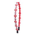 Floral woven headband featuring red and light blue daisy patterns on a red band - Red