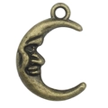 Ciondolo a luna in bronzo antico con viso inciso e occhiello per creazione gioielli - Viso di Luna Crescente Scolpito 15x22mm